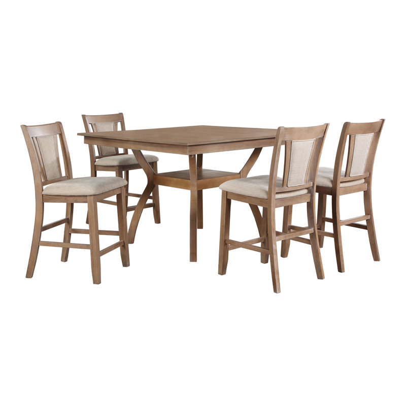 Ensemble de table de salle à manger à hauteur de comptoir 5 pièces Gabaldon, Ensemble de cinq pièces : table, quatre chaises