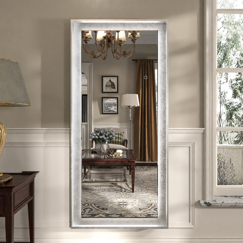  Miroir à DEL avec cadre à 3 températures de couleur l 28 po x H 60 po Rictoria, Argent argent