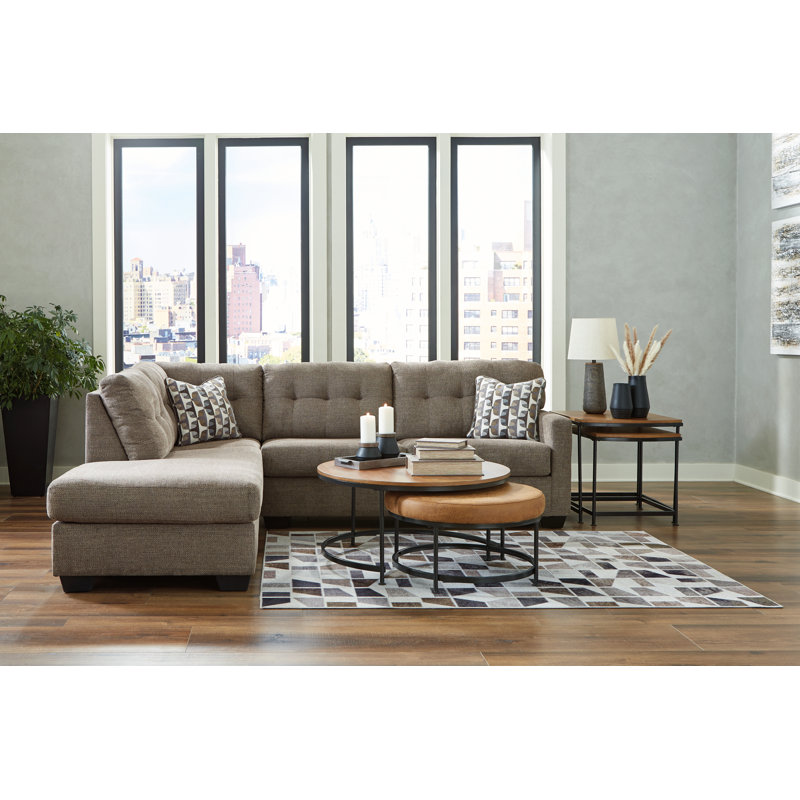 Canapé modulaire 2 pièces avec méridienne Mahoney, Polyester brun, Orienté à gauche (vu de face)