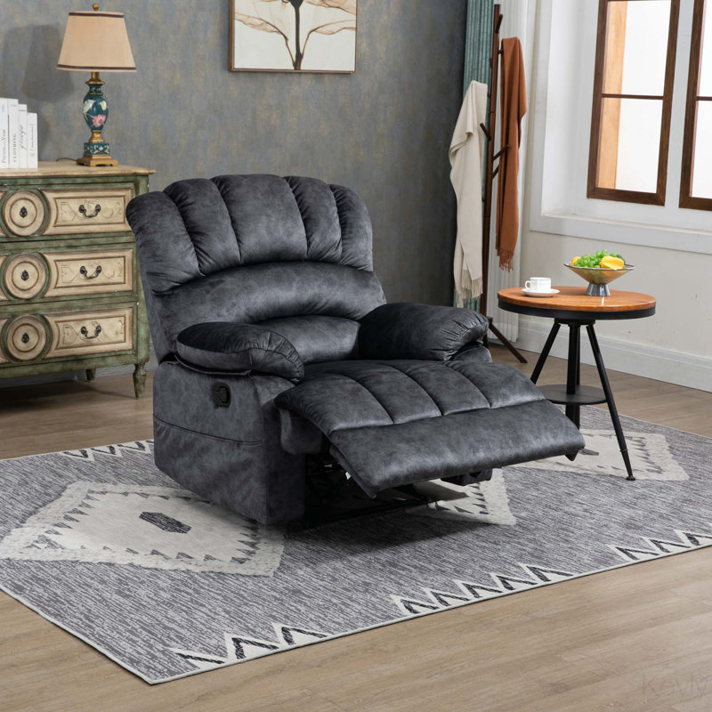 Fauteuil inclinable manuel en tissu de grande taille, Velours gris foncé
