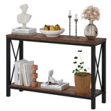Aust 47.24'' Console Table, Wood And Metal Sofa Table For Living Room, Industrial 2 Tier Entryway Table For Hallway, Foyer, Front Door, Entrance (Rustic Oak)