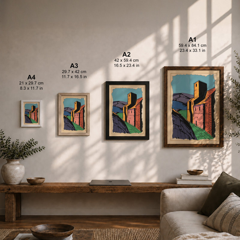 Medieval Fortress Tower Expressionism - Framed Print, Oak, A3 - 42.0 x 29.7 cm