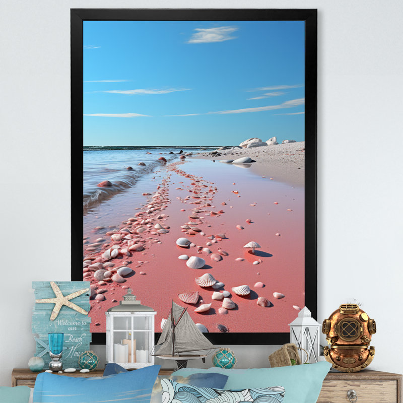 Plage de sable rose Bruin II, H 20 po x l 12 po x P 1 po, Cadre photo noir