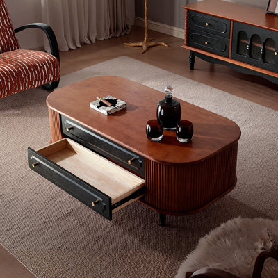 Retro Living Room Wooden Coffee Table with Drawer