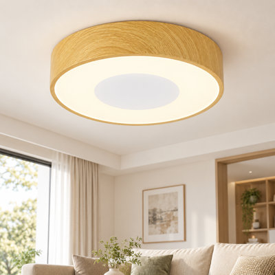 Plafonnier encastré moderne à DEL 15,4 po avec finition grain de bois, conception ronde évasée, température de couleur réglable de 5 CCT, plafonnier à profil bas à intensité variable