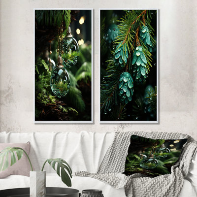 Green Christmas Decoations Pine Tree I - Tree Pine Canvas Wall Art Set Of 2