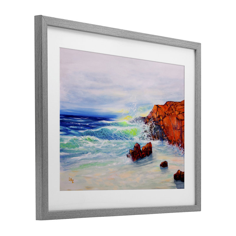 Deep Blue Rocky Beach, reproduction sous verre encadrée, conception par Lee Ann Zirbes, H 17 po x l 21 po