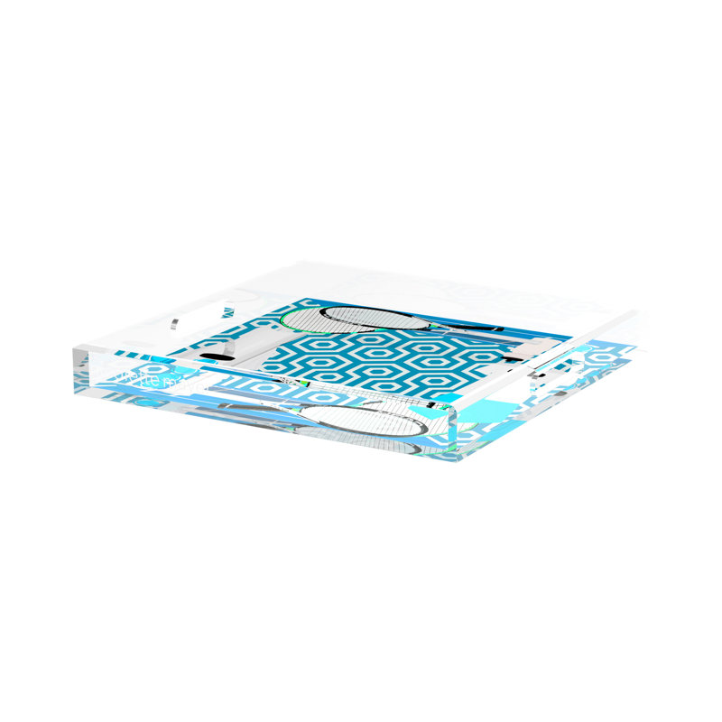 Abstract Decorative Tray, 2" H x 15" W x 15" D, Blue/White