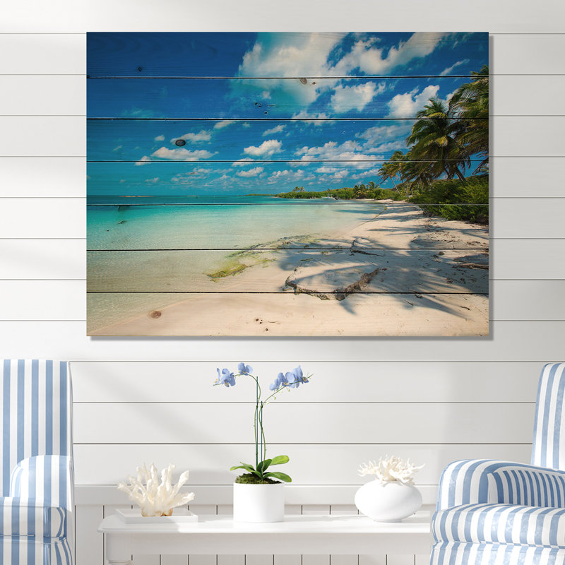 «Tropical Beach with Palm Shadows» de Mattos - reproduction de photo, H 30 po x l 40 po, Bois