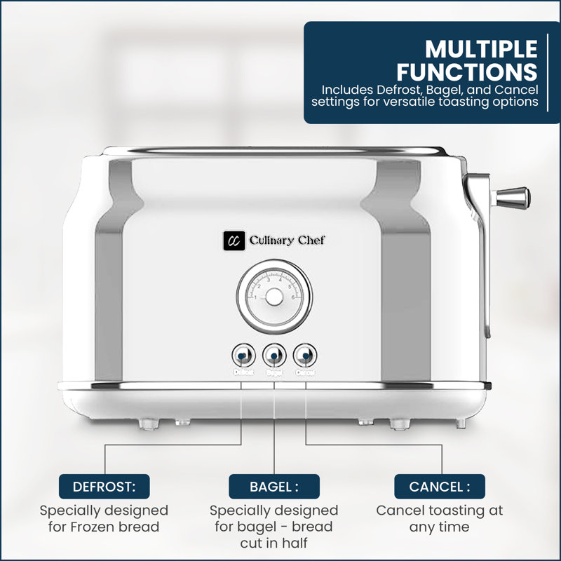 Chef culinaire, grille-pain 2 tranches, design rétro, Blanc