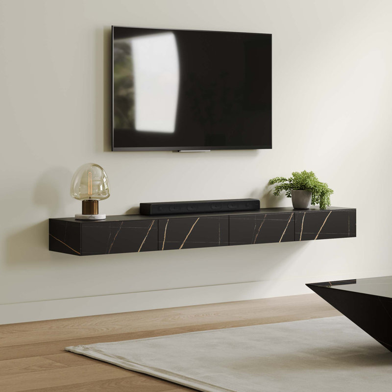 Meuble télé , centre de divertissement avec tiroirs, bois massif, entièrement assemblé, 110.24', Noir, noir, noir, noir