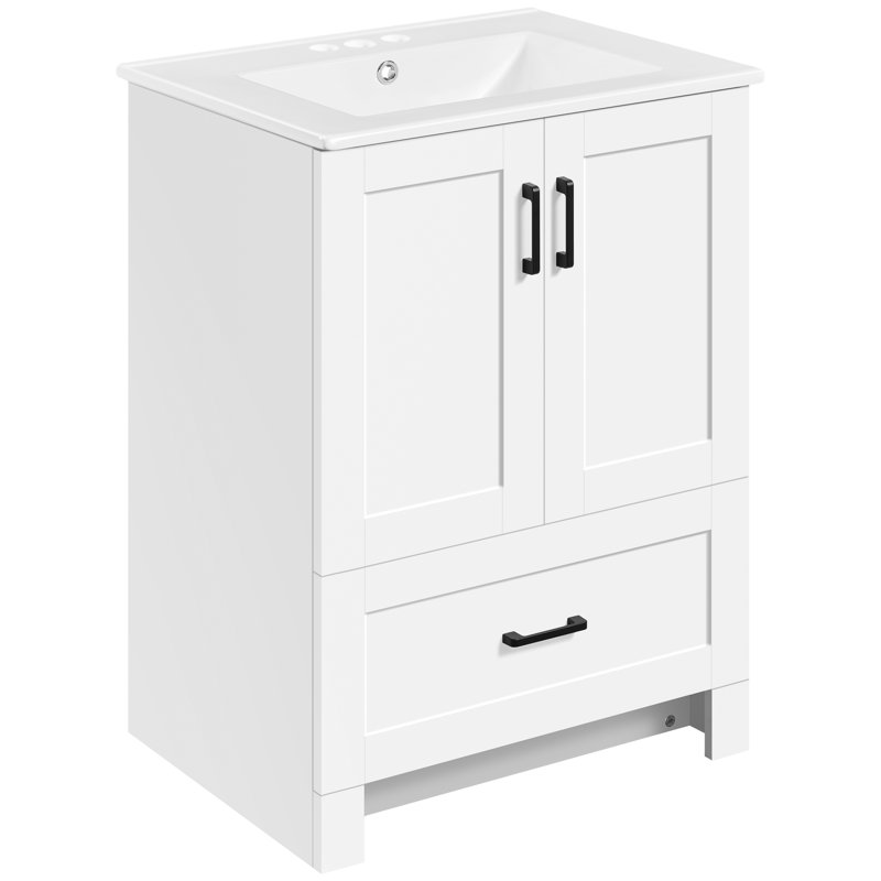 Meuble-lavabo simple 24,5 po avec plateau en céramique Chantasia, Blanc