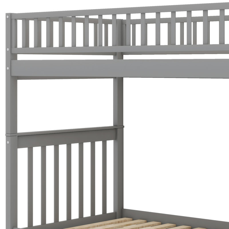 Lit superposé en bois avec garde-corps, lit gigogne et rangement pour escalier, Gris