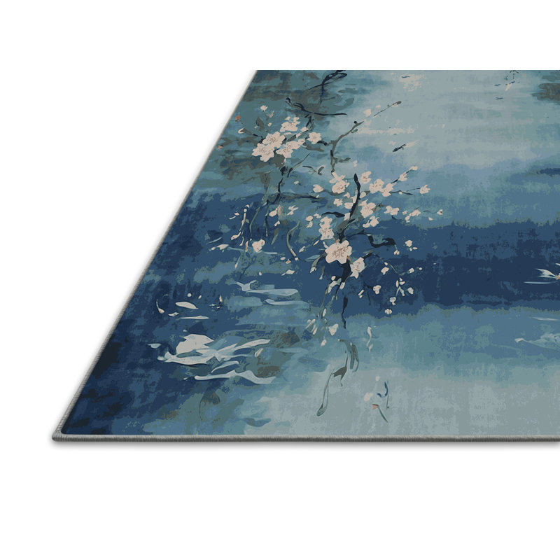 Tapis bleu soyeux et moelleux, Rectangle 4 pi x 6 pi