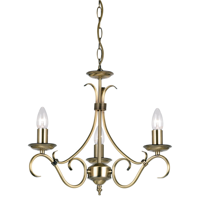 Barney 3 - Light Candle Style Chandelier, Antique Brass