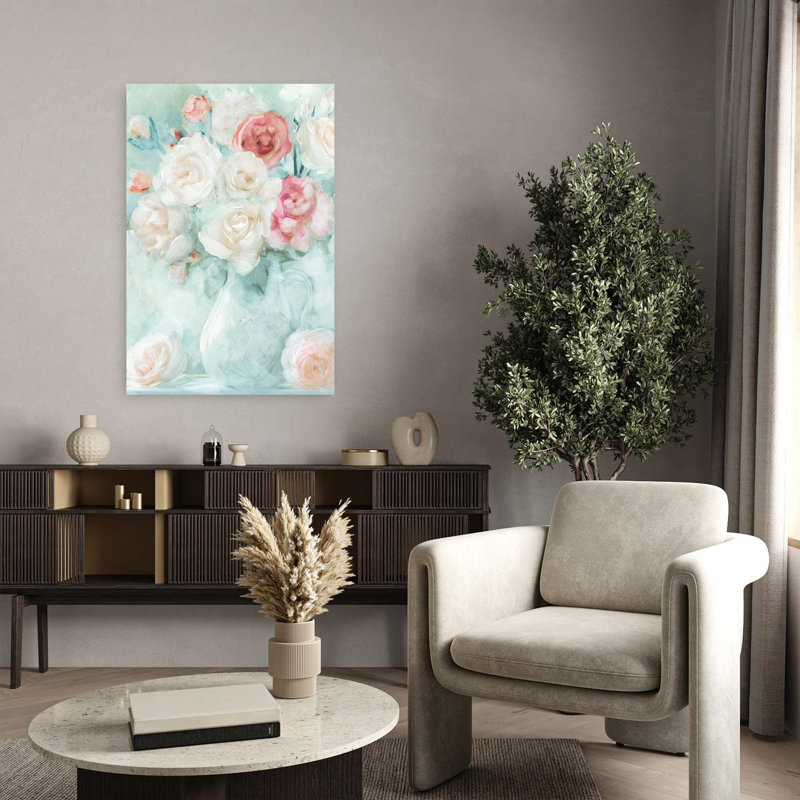 Blush and Bloom, art abstrait romantique élégant, H 36 po x l 24 po