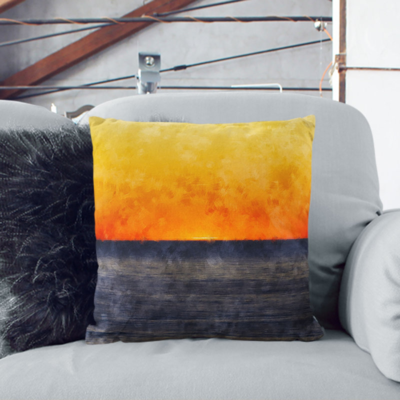 An Sunset Painting Cushion with Filling, Black, 40cm H x 40cm W x 15cm D