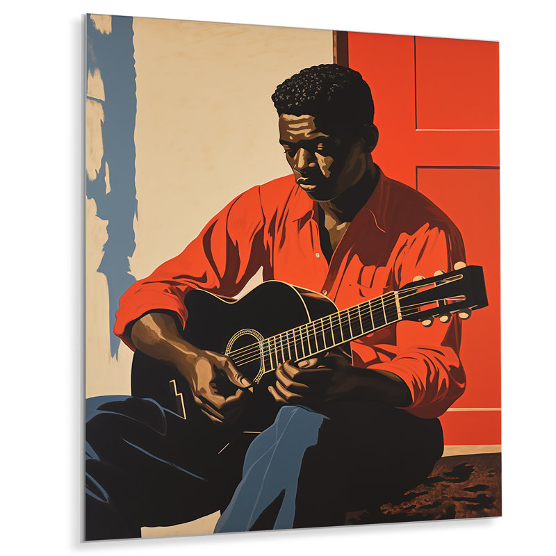 Jazz, joueur de guitare rétro - musicien mural, salon, Métal métal, H 32 po x l 24 po x P 1 po