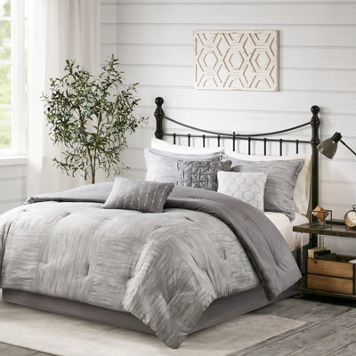 Literie en seersucker gris très grand - 7 pièces avec rembourrage en tissu lavable à la machine