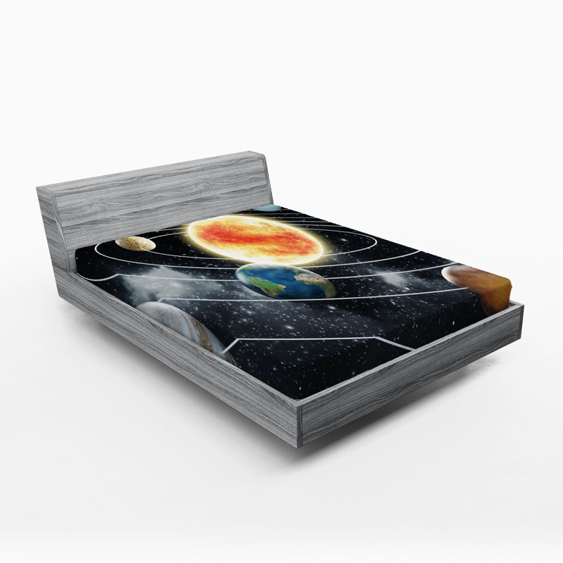 Ambesonne Outer Space Fitted Sheet 2-Pack Solar System Planets Multicolor, Full Fitted Sheet