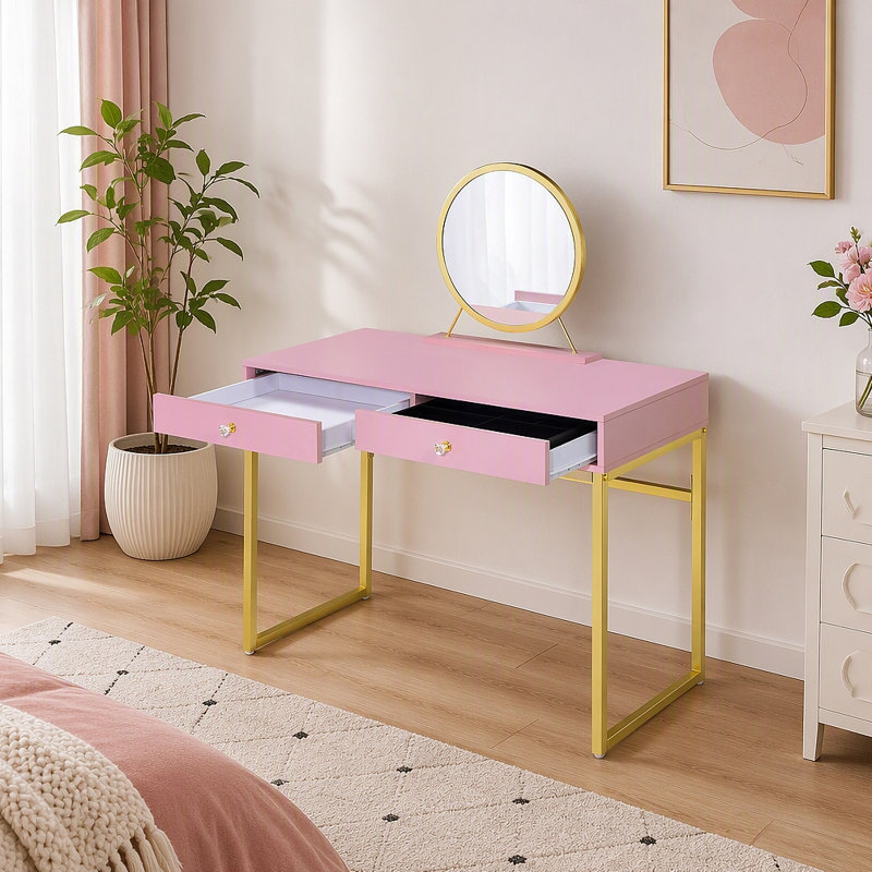 Coiffeuse avec miroir et plateau à bijoux, Doré