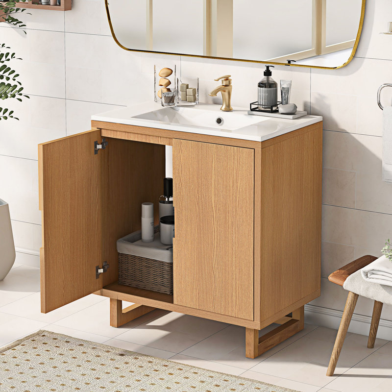 Meuble-lavabo simple autoportant avec plateau en résine 18,1 po Durso, Bois robuste
