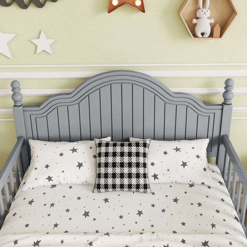 Lit simple pour enfants, lit plateforme simple en bois avec tête et pied de lit, gris, Simple