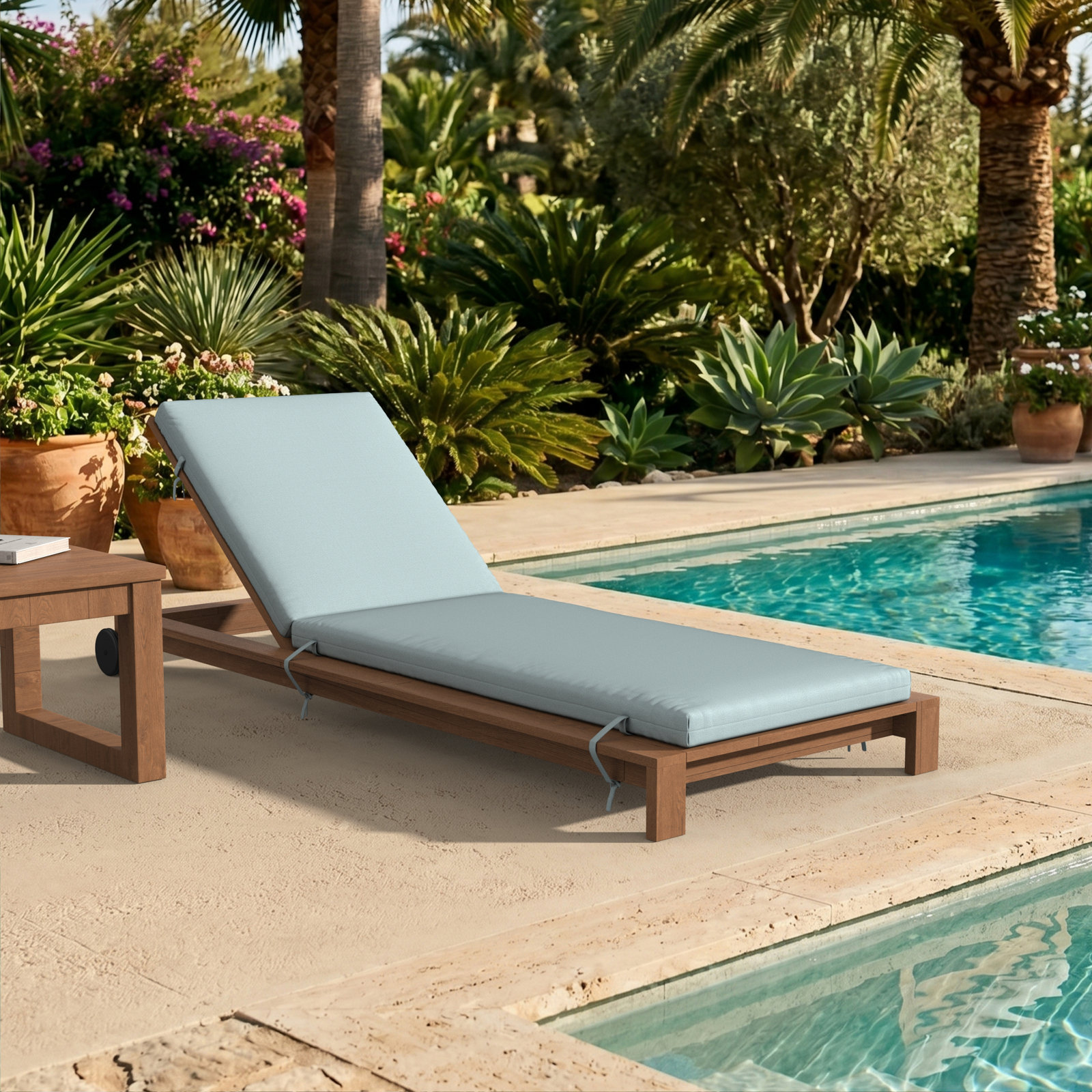 Lani Sunbrella Outdoor Chaise Lounge Cushion, 25" W x 79" D, Sunbrella Bliss Dew