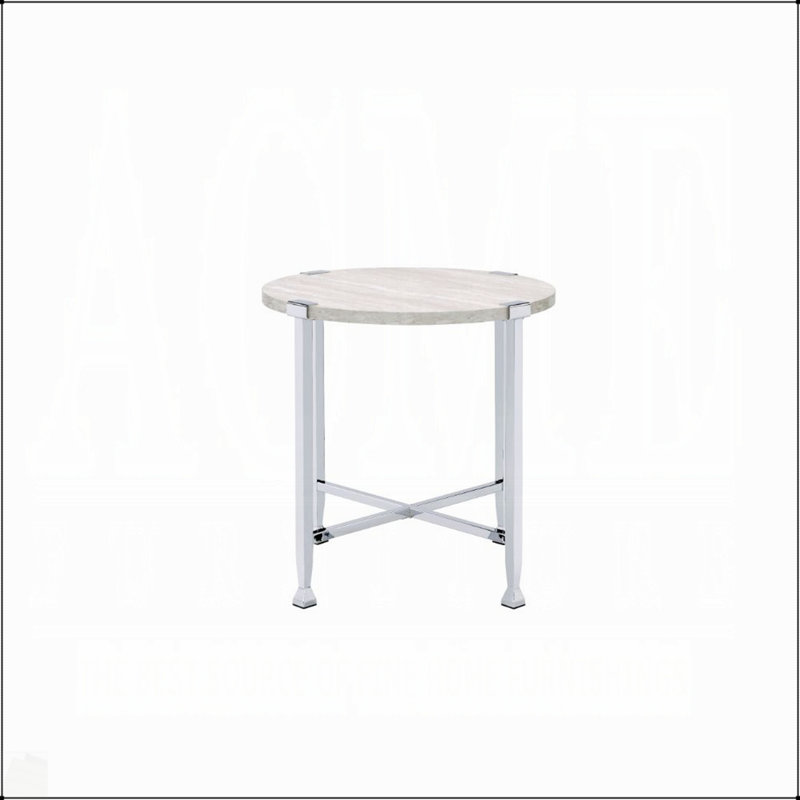 Table de bout contemporaine contemporaine en chêne blanc avec cadre en métal chromé pour un décor de salon moderne