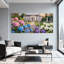 Ensemble de 3 tableaux sur toile tendue représentant une villa et un jardin d'hortensias-1224992457