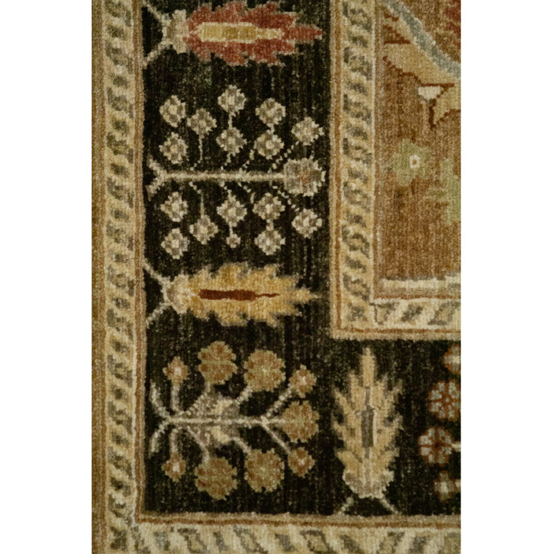 Tapis brun clair et noir noué à la main de haute qualité