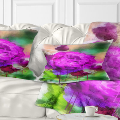 Coussin décoratif mauve à imprimé floral mauve