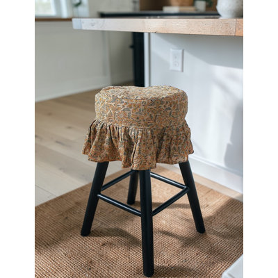Housse pour tabouret en lin à imprimé floral