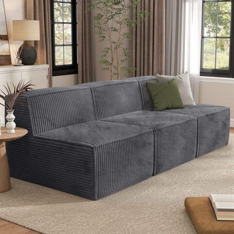 Magness 94.5" Chenille Modular Armless Sofa, Gray