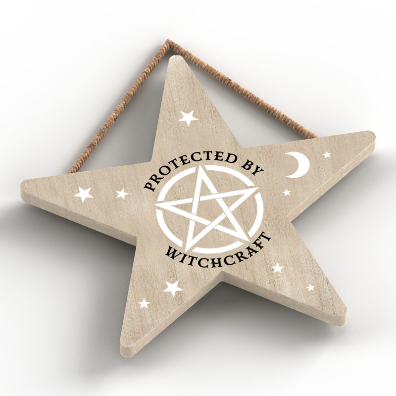 Protected by Witchcraft Wooden Star Plaque, Brown