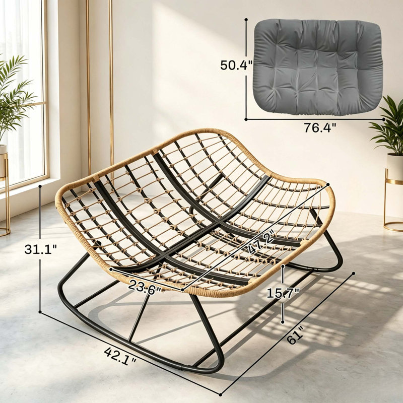 Fauteuil à bascule surdimensionné avec coussin moelleux pour une détente intérieure et extérieure, 31.1" H x 61" W x 42.1" D