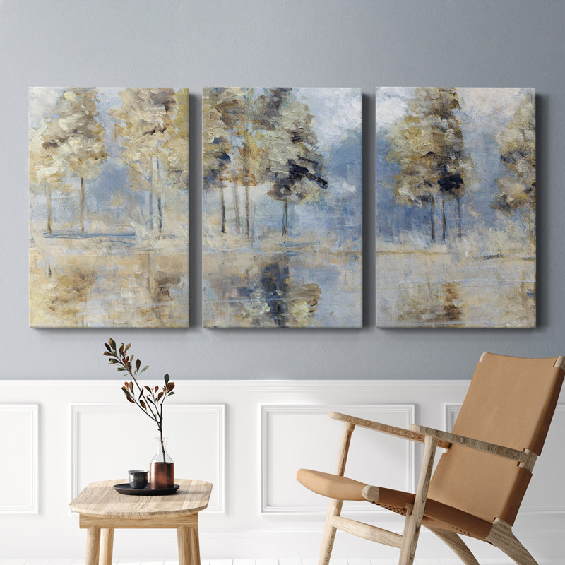 Blue Golden Forest - toile tendue avec châssis de qualité supérieure - prête à être accrochée, H 36 po x l 72 po x P 1 po