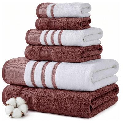 Ensemble 6 pièces de fils Modern, 2 serviettes de bain, 2 serviettes à main, 2 débarbouillettes, blanc à séchage rapide / contraste Reinhart