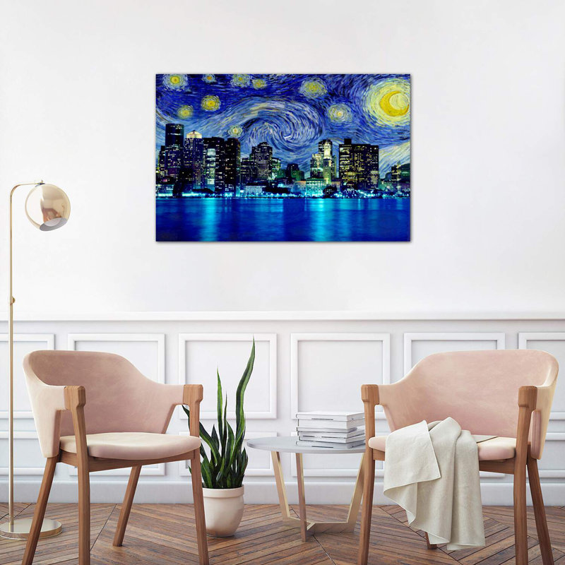 Boston, Massachusetts, nuit étoilée, impression d'art graphique, H 12 po x l 18 po x 1,5 po, Toile tendue