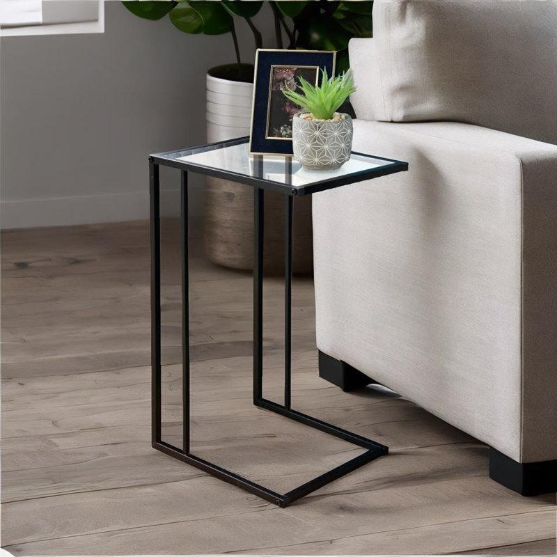 Camaree Glass C Shaped Metal Side Table End Table Living Room Furniture Accent Sofa Table
