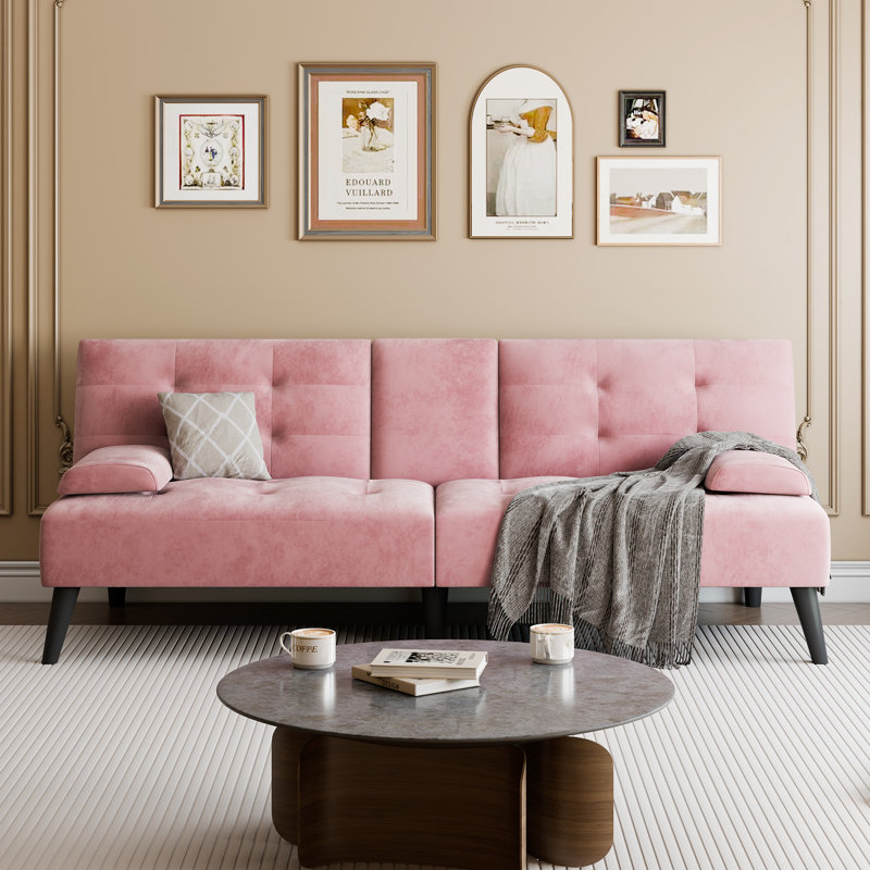 Adjustable Loveseat Sleeper With Retractable Cup Holders, Pink