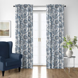 Bronte Cornflower Cotton Rod Pocket Drapery Panel Set of 2