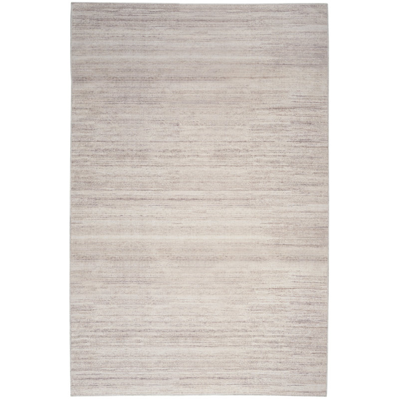 Ivanas Machine Washable Cotton Area Rug in Ivory, Rectangle 4' x 6'
