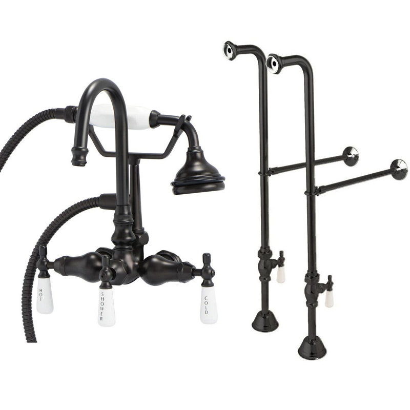 3 Handle Floor Clawfoot Tub Faucet with Diverter