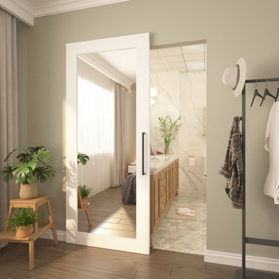 JUBEST Porte coulissante de grange en verre miroir dissimulé 36 po x 84 po avec ensemble de quincaillerie cachée / invisible