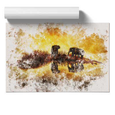 Elephants at Sunset Watercolour - Frameless Print