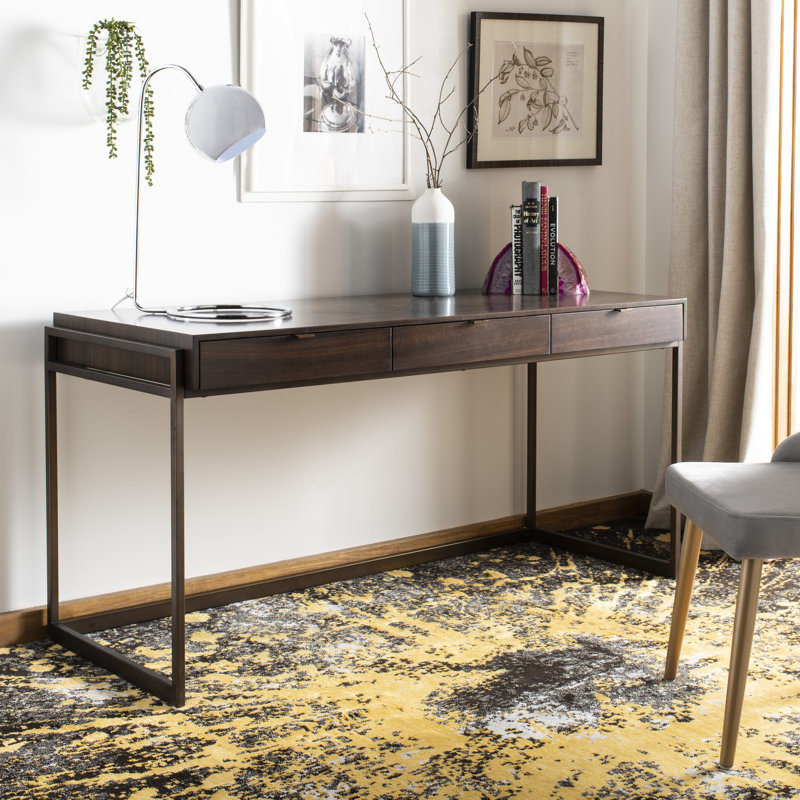 Vera Solid Wood Writing Desk, Smoked Eucalyptus/Bronze Plated