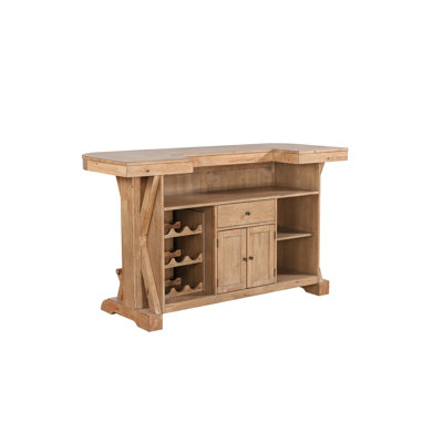 Solid Wood 72" Home Bar with Storage and Wine Rack by Rosalind Wheeler
