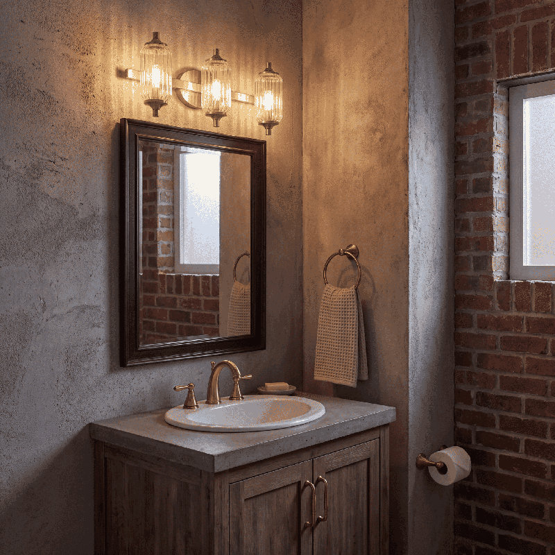 Nunley 3-Light Bathroom Vanity Light in Brass, 9" H x 24" W x 3.5" D, Brass, 3 Lights