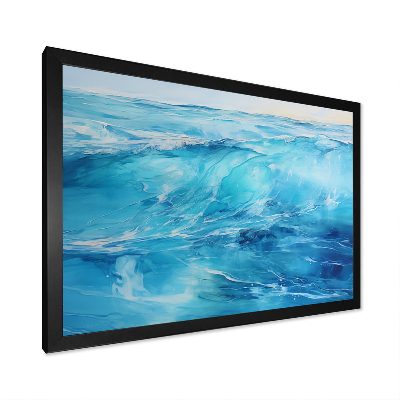 «Bright Turquoise Transparent Waves», reproduction sur toile, H 34 po x l 44 po x P 1,5 po, Cadre photo noir simple